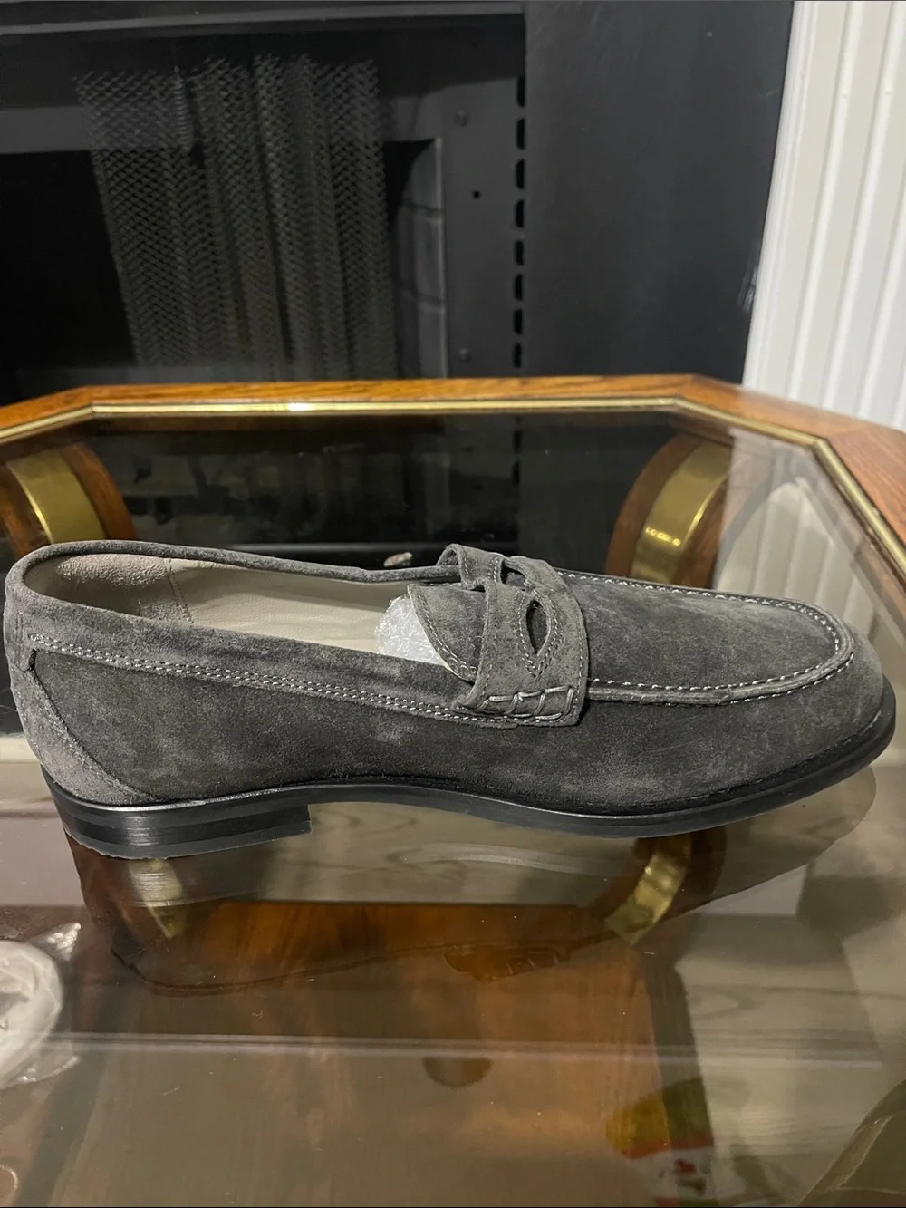 AllSaints Men's Charcoal Suede Penny Loafers